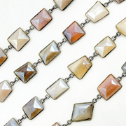 Coated Multi Moonstone Organic Shape Bezel Oxidized Wire Chain